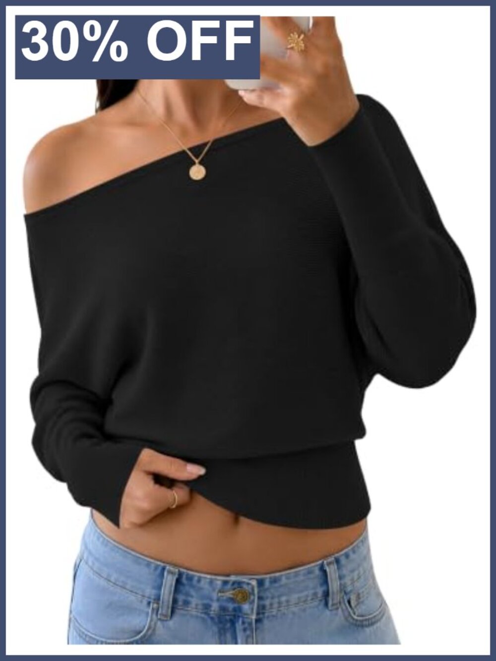Off the Shoulder Sweater Women Knit Batwing Sleeve Pullover Fall